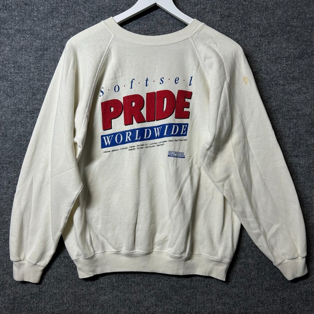 VTG Hanes Softsel Pride Worldwide Sweatshirt Cream Raglan Sleeve USA Made - L